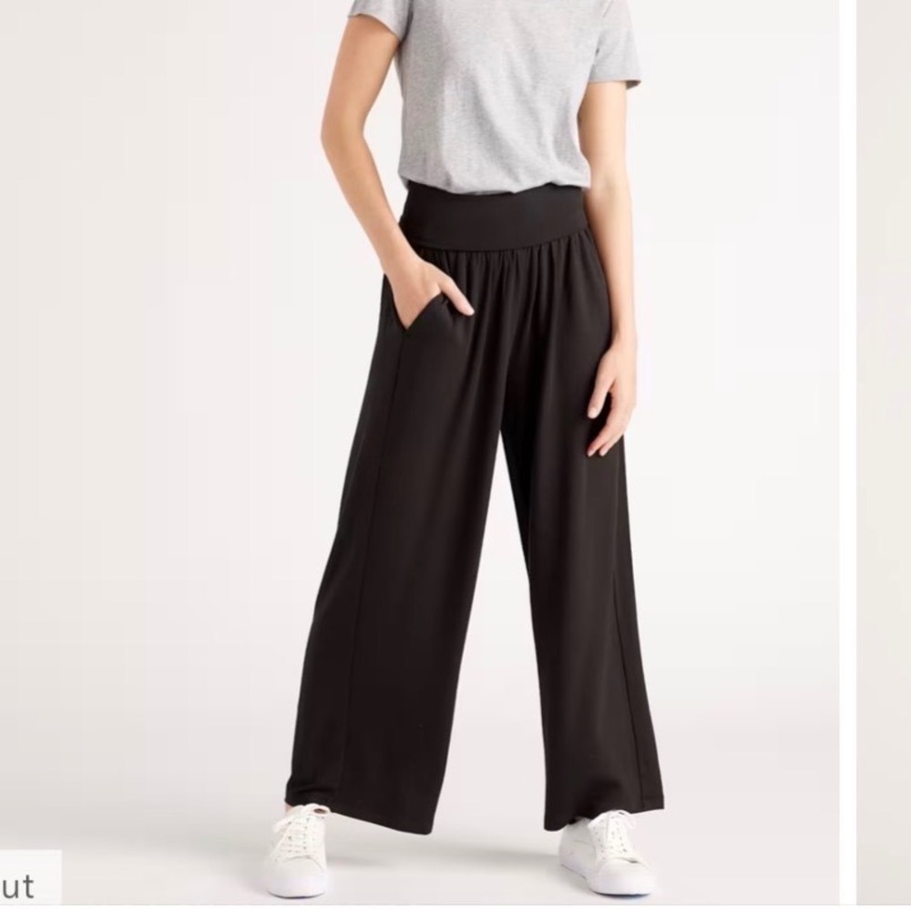 Quince French Terry Modal Wide Leg Pant Black High Rise Pockets - Medium